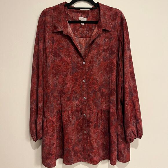 LOGO Lori Goldstein Blouse Long Sleeve Shirt Button Up Maroon Plum Plus Size 3X - Picture 1 of 6